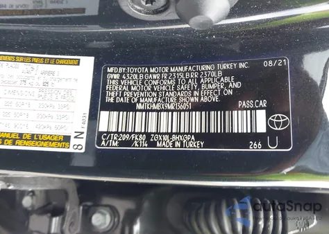 2021 Toyota C-Hr Xle из США, поврежденный, VIN NMTKHMBX9MR136051